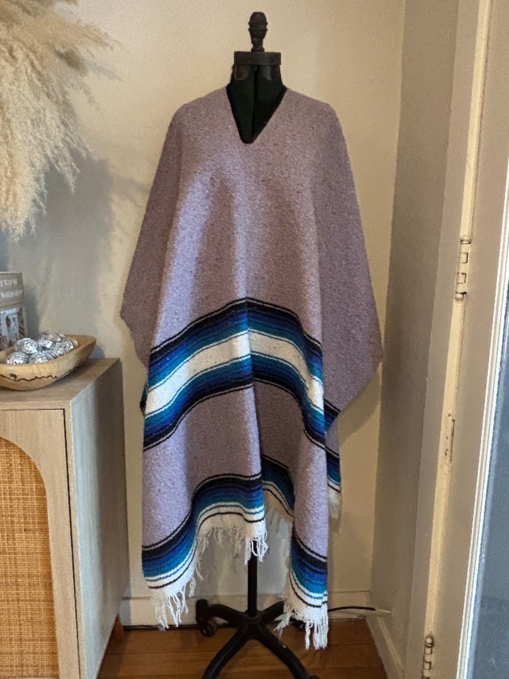 Lavender Mexican blanket poncho